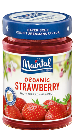 Organic strawberry fruit spread with wheat syrup and apple juice
