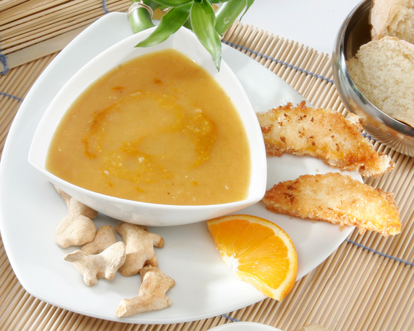 Curry-Suppe mit gebackenen Mangos